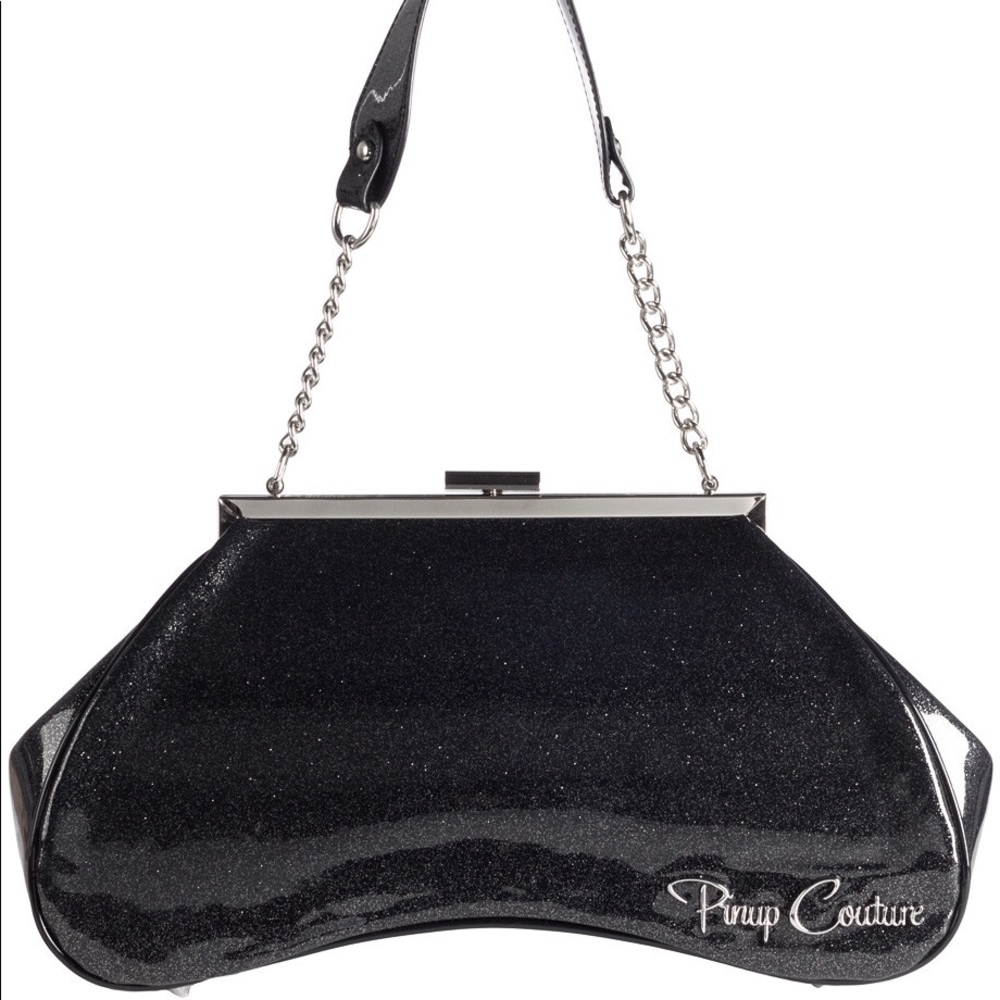 BNWT Pinup Couture Amoeba Handbag, Black Glitter
